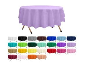 beige plastic table covers