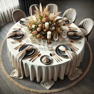light grey tablecloth